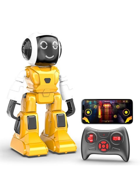 Mirana Moonwalker | Smart Interactive Walking & Talking Robot | USB Rechargeable Type-C | in-Built Bluetooth Speaker | Remote & App Controlled Toy for Kids 2+ 3+ 4+ 5+ 6+ Years (Yellow)
