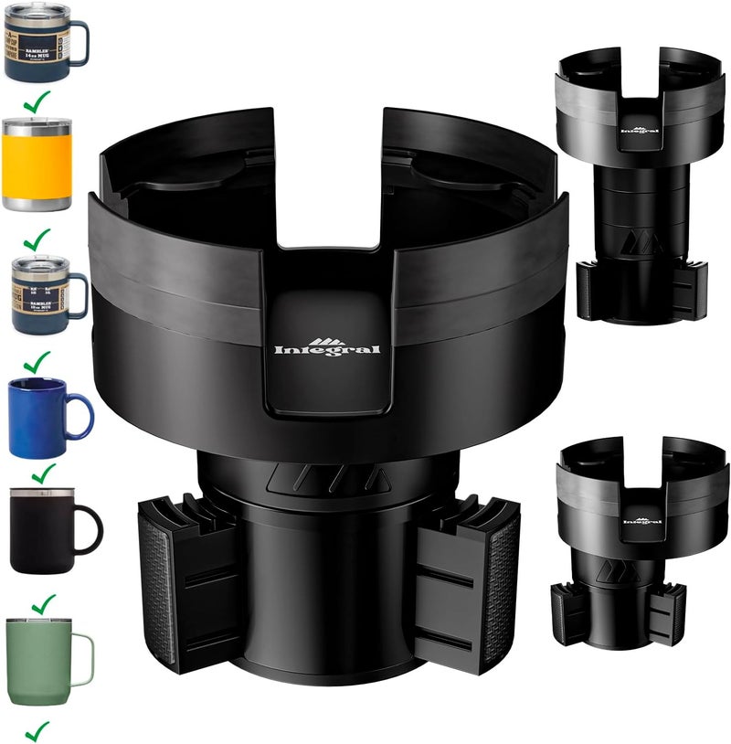 ESSENTIALLY ENGINEERED Integral Expandable Mug Holder - YETI 14oz Rambler Cup Holder - Car Cup Holder Expander with Adjustable Base - Rubber Tabs Hold Most Coffee Mugs Ramblers 10oz - Image 1