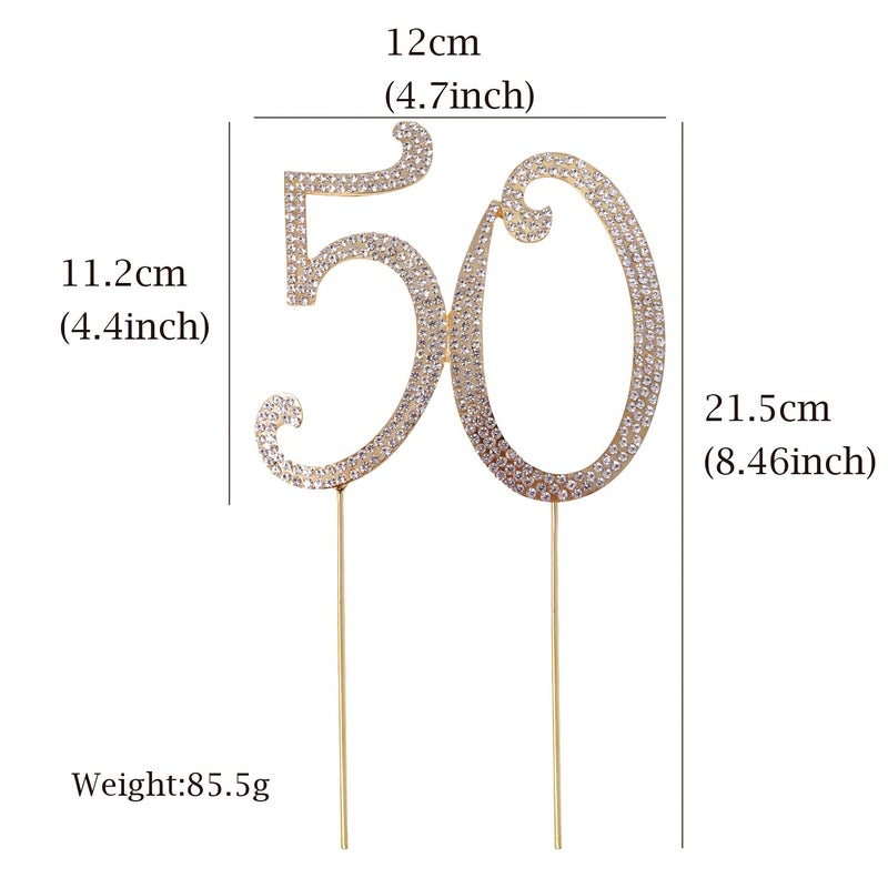 Honbay 50 Birthday Cake Topper Sparkly Bling Alloy Crystal Rhinestones Cake Topper Cake Decoration for 50th Birthday or Anniversary Party (Gold) - Image 2