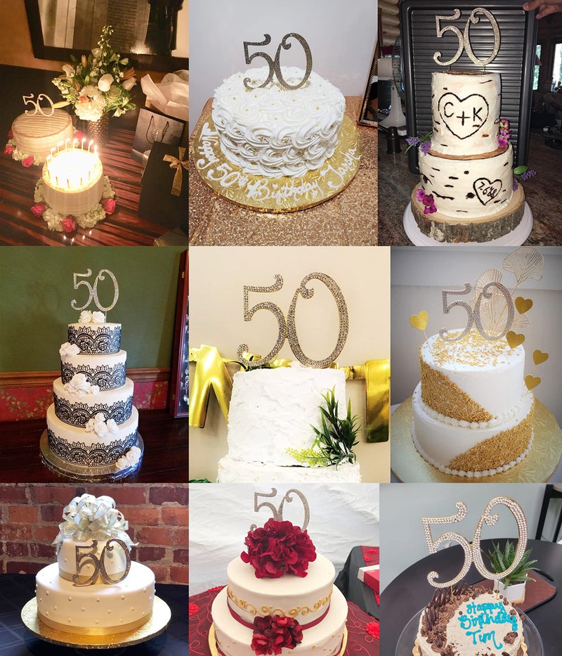 Honbay 50 Birthday Cake Topper Sparkly Bling Alloy Crystal Rhinestones Cake Topper Cake Decoration for 50th Birthday or Anniversary Party (Gold) - Image 5