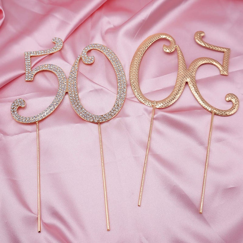 Honbay 50 Birthday Cake Topper Sparkly Bling Alloy Crystal Rhinestones Cake Topper Cake Decoration for 50th Birthday or Anniversary Party (Gold) - Image 3