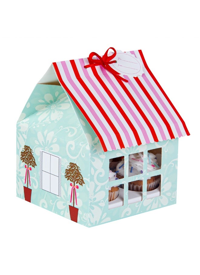 Restaurantware Pastry Tek 6 Inch x 7.8 Inch Cupcake Gift Boxes, 100 Fits 4 Cupcake Favor Boxes - House, Cupcake Inserts, Pink And Blue Paper Treat Boxes With Window, For Weddings Or Parties  - Image 2