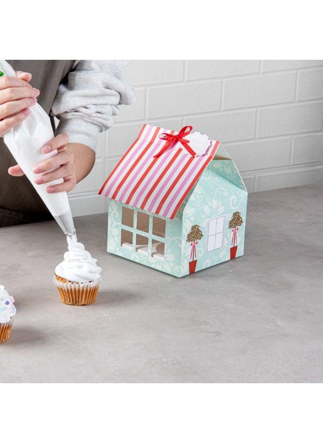 Restaurantware Pastry Tek 6 Inch x 7.8 Inch Cupcake Gift Boxes, 100 Fits 4 Cupcake Favor Boxes - House, Cupcake Inserts, Pink And Blue Paper Treat Boxes With Window, For Weddings Or Parties  - Image 4