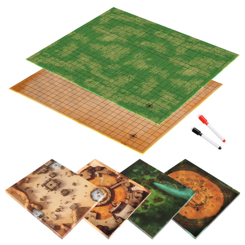 CZYY DND Foldable Mat Dry Erase TTRPG Map Grassland & Desert Two-Sided Cardboard Terrain 27x23 Inches with Square Grid - Portable, Reusable Game Board for D&D, Pathfinder and Tabletop RPGs (Style A) - Image 1