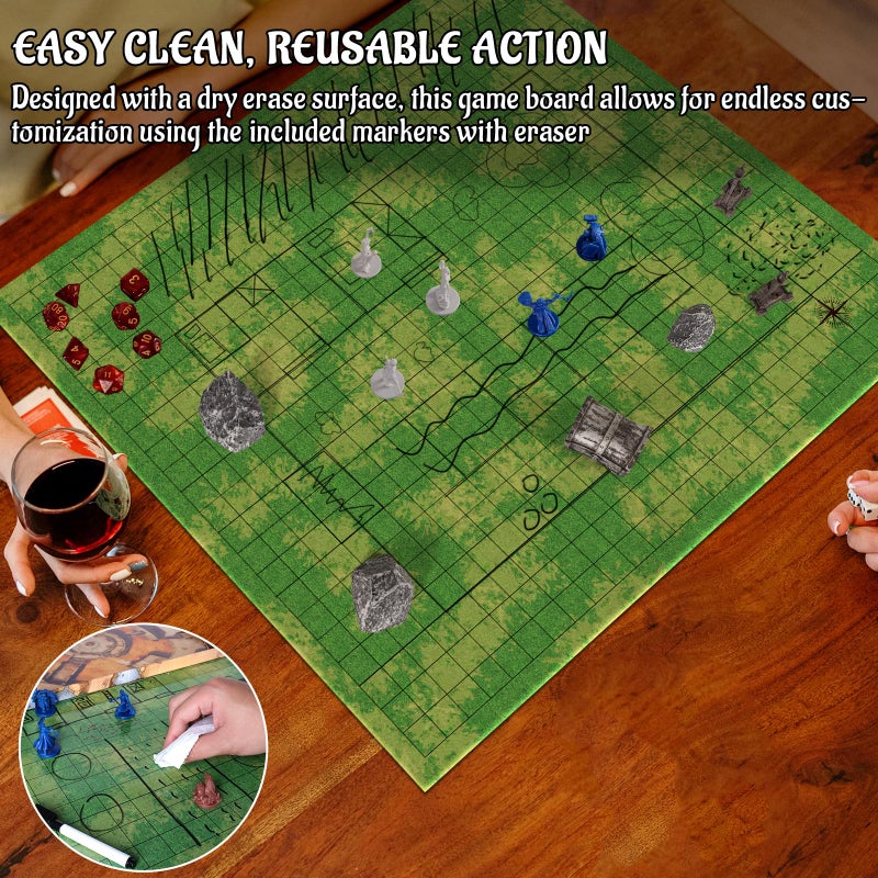 CZYY DND Foldable Mat Dry Erase TTRPG Map Grassland & Desert Two-Sided Cardboard Terrain 27x23 Inches with Square Grid - Portable, Reusable Game Board for D&D, Pathfinder and Tabletop RPGs (Style A) - Image 3