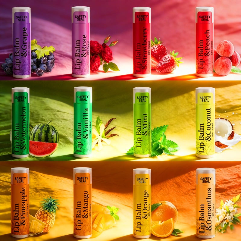 RBUGR 20 Pack Lip Balm Bulk- 12 Flavored Lip Balm Set Natural Moisturizing Hydrating for Dry Cracked Lips, Valentines Gifts for Women & Party Favors Mini Balm Pack (4.2g/0.15oz) - Image 2