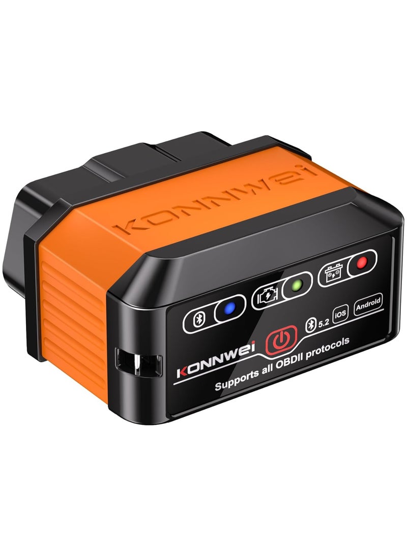 Konnwei OBD2 Scanner Bluetooth 5.2, Wireless Auto Fixd Car Diagnostic Tool，Works with iOS/Android，Car Check Engine Car Code Reader, Clear Error Code ，Performance Test ，Applicable to 99% of Cars  - Image 1