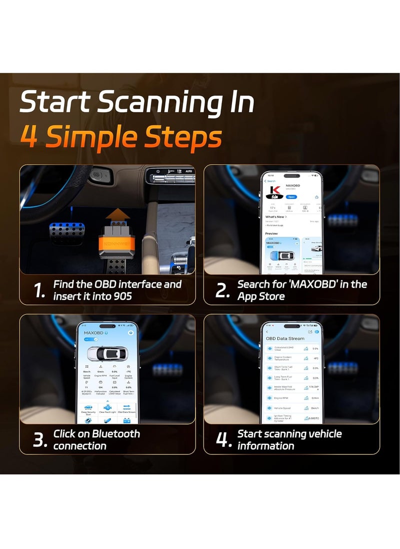 OBD2 Scanner Bluetooth 5.2, Wireless Auto Fixd Car Diagnostic Tool，Works with iOS/Android，Car Check Engine Car Code Reader, Clear Error Code ，Performance Test ，Applicable to 99% of Cars