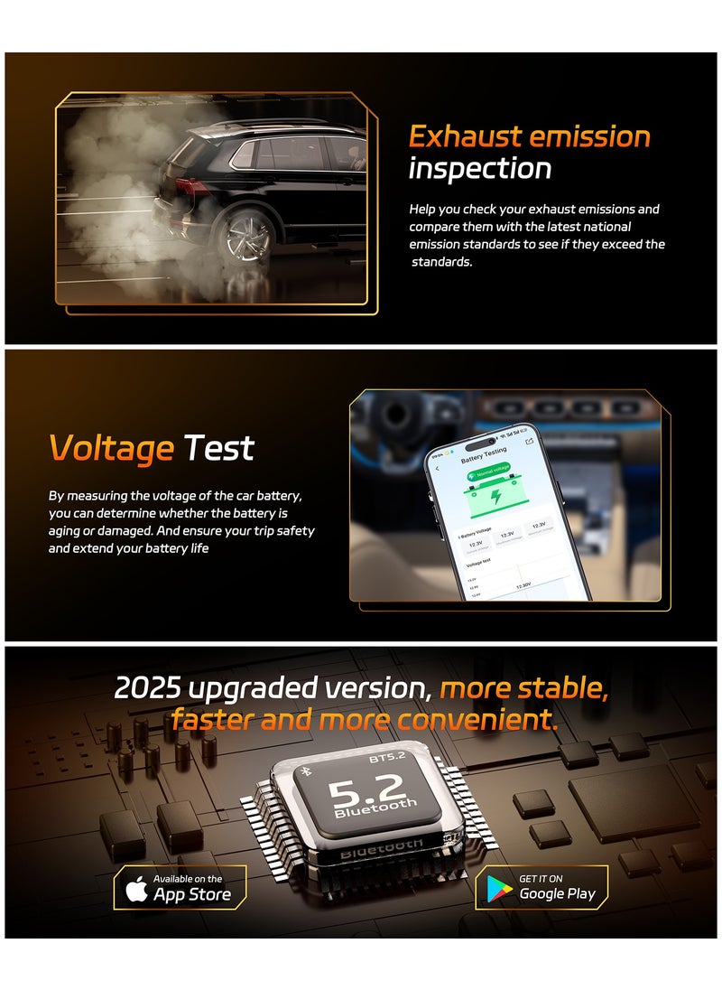 OBD2 Scanner Bluetooth 5.2, Wireless Auto Fixd Car Diagnostic Tool，Works with iOS/Android，Car Check Engine Car Code Reader, Clear Error Code ，Performance Test ，Applicable to 99% of Cars