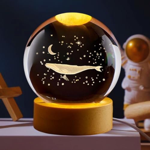 HashWOW® Fish 3D Crystal Ball Night Light with LED Wooden Stand – Glass Sphere Aquarium Style Lamp for Room Decor & Unique Gifts - Image 1