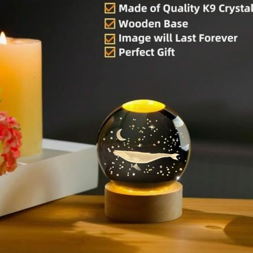 HashWOW® Fish 3D Crystal Ball Night Light with LED Wooden Stand – Glass Sphere Aquarium Style Lamp for Room Decor & Unique Gifts - Image 2