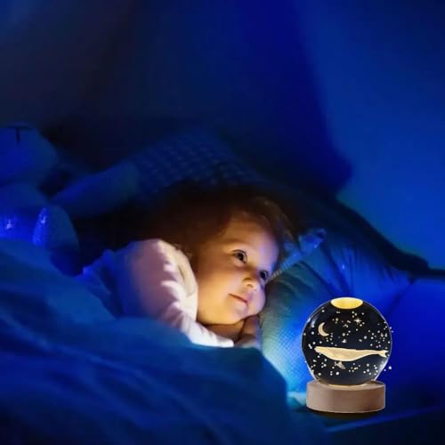 HashWOW® Fish 3D Crystal Ball Night Light with LED Wooden Stand – Glass Sphere Aquarium Style Lamp for Room Decor & Unique Gifts - Image 4
