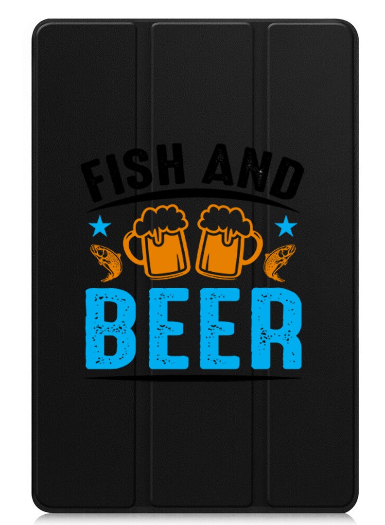 Theodor Protective Flip Case For Apple iPad mini 7th Generation (A17 Pro 2024 / Mini 6 2021 6th Generation) With Trifold Stand Auto Wake Sleep Shockproof Cover Fish and Beer black - Image 1