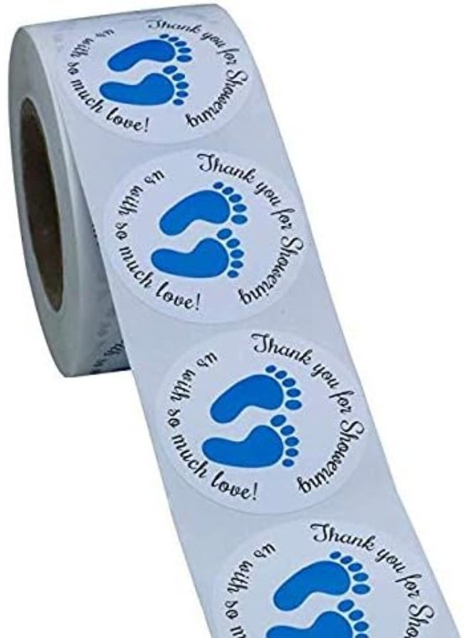 Dartsz Gender Neutral Baby Shower Stickersï¼ŒThank You for Showering Us with So Much Love Round Labels Blue Baby Footprint Stickers, - Image 3