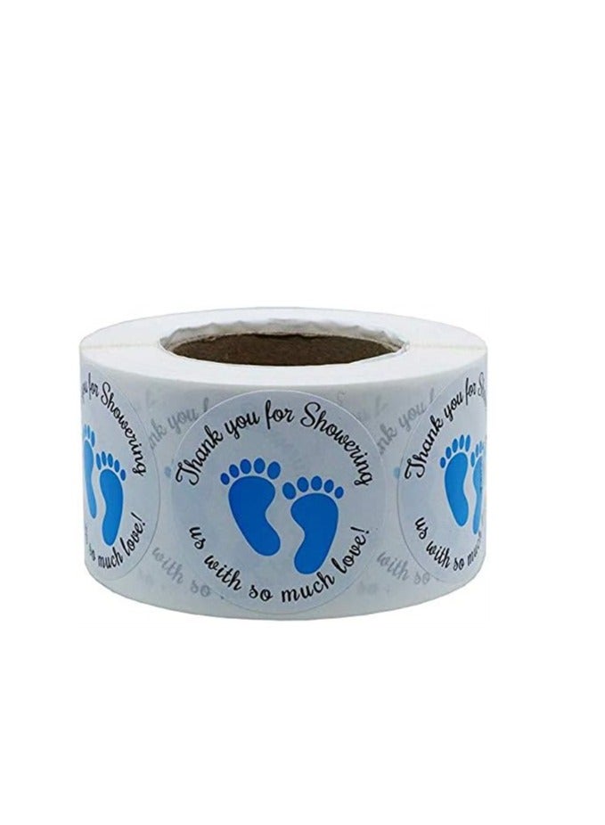 Dartsz Gender Neutral Baby Shower Stickersï¼ŒThank You for Showering Us with So Much Love Round Labels Blue Baby Footprint Stickers, - Image 1