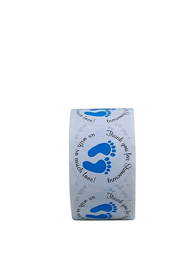 Dartsz Gender Neutral Baby Shower Stickersï¼ŒThank You for Showering Us with So Much Love Round Labels Blue Baby Footprint Stickers, - Image 2