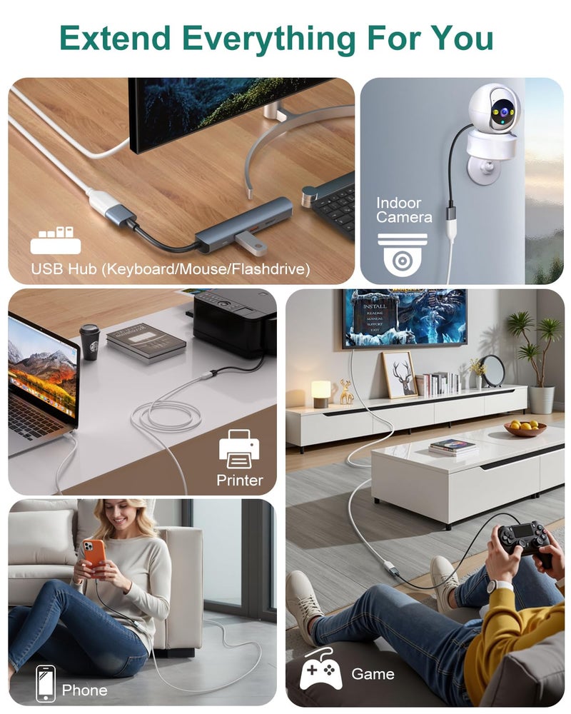 Besgoods USB Extension Cable 10 ft Type A Male to A Female USB 2.0 Cable Extension Extender Cord with Gold-Plated Connectors, White - Image 2