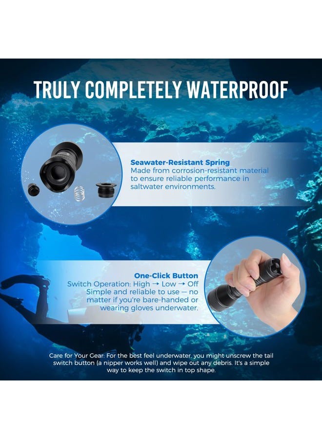 ORCATORCH D550 Underwater Diving Light 1000 Lumens Underwater Flashlight with 3 Modes, Magnetic Tail Switch, IP68 Waterproof, Hands-free Backup Diving Light with Wrist Strap - Image 3