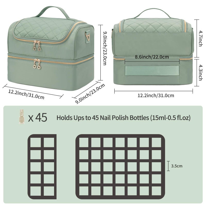 CUBETASTIC Nail Polish Organizer Case, Nail Supplies Storage Box Holds 45 Bottles Nail Polish & Nail Lamp, Travel Nail Tech Carrying Case, Nail Kit Bag For Nail Stuff & Manicure Tools - Image 4