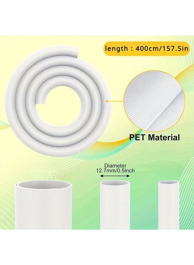 White Expandable Braided Cable Sleeve Self Sealing 12 7mm Diameter 157 48inch Length Pet Safety Wire Protector - Image 5