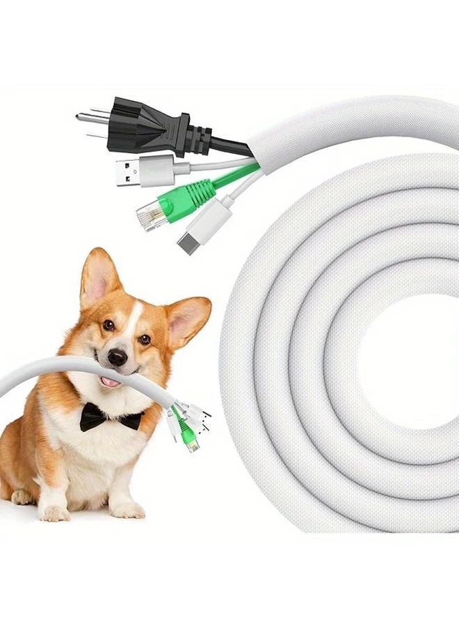White Expandable Braided Cable Sleeve Self Sealing 12 7mm Diameter 157 48inch Length Pet Safety Wire Protector - Image 1