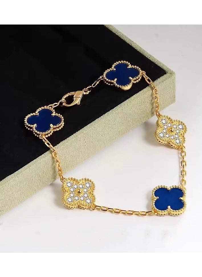 NCVI - Women's Multicolor Petal Bracelet, 18k Gold, Van Cleef & Arpels Collection, Four Leaf Clover, Royal blue - Image 1