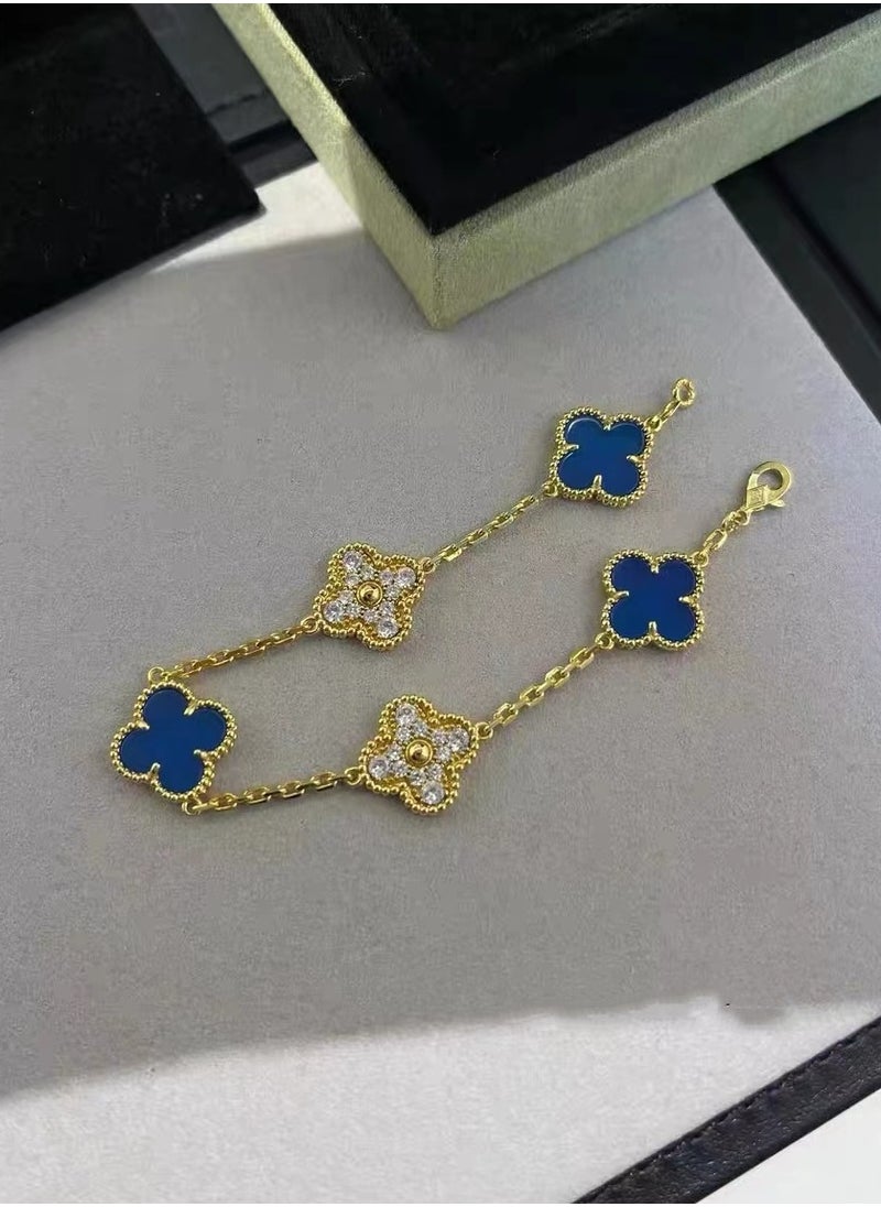 NCVI - Women's Multicolor Petal Bracelet, 18k Gold, Van Cleef & Arpels Collection, Four Leaf Clover, Royal blue - Image 1