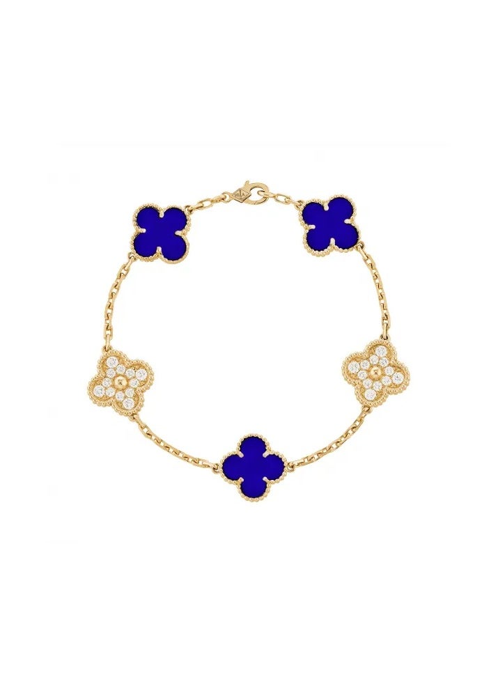 NCVI - Women's Multicolor Petal Bracelet, 18k Gold, Van Cleef & Arpels Collection, Four Leaf Clover, Royal blue - Image 1