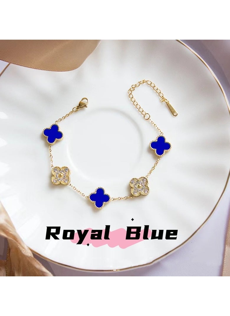 NCVI - Women's Multicolor Petal Bracelet, 18k Gold, Van Cleef & Arpels Collection, Four Leaf Clover, Royal blue - Image 1
