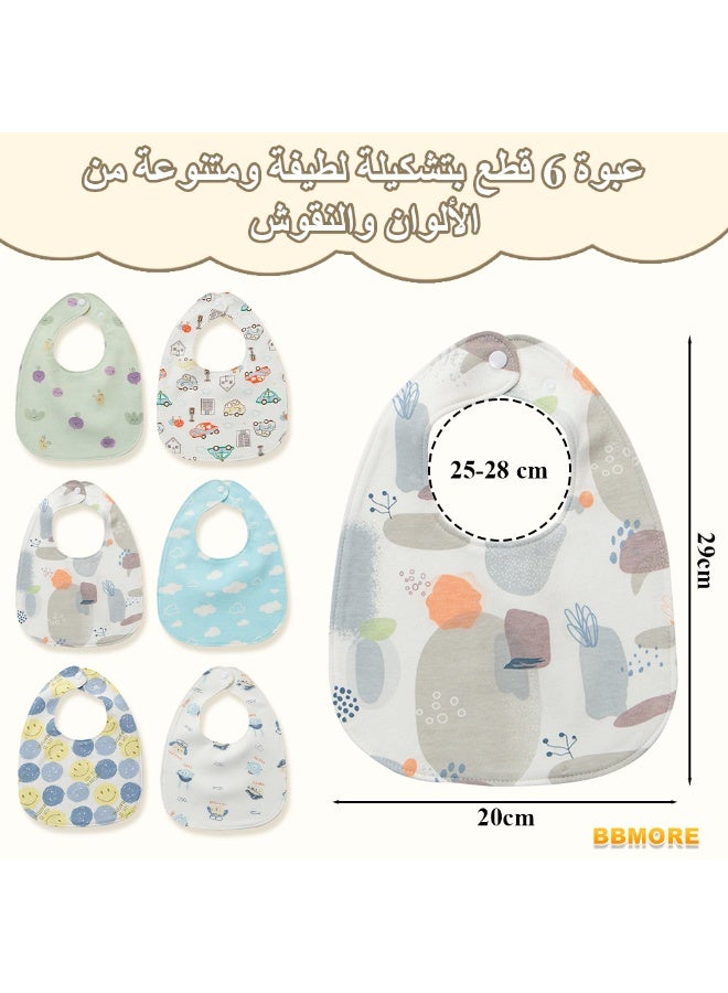 BBMORE 6 Pack Muslin Baby Bibs, Extra Thick Cotton Drool Bibs with Waterproof Lining, Adjustable Snap Closures for Newborns and Infants Toddlers - Image 2