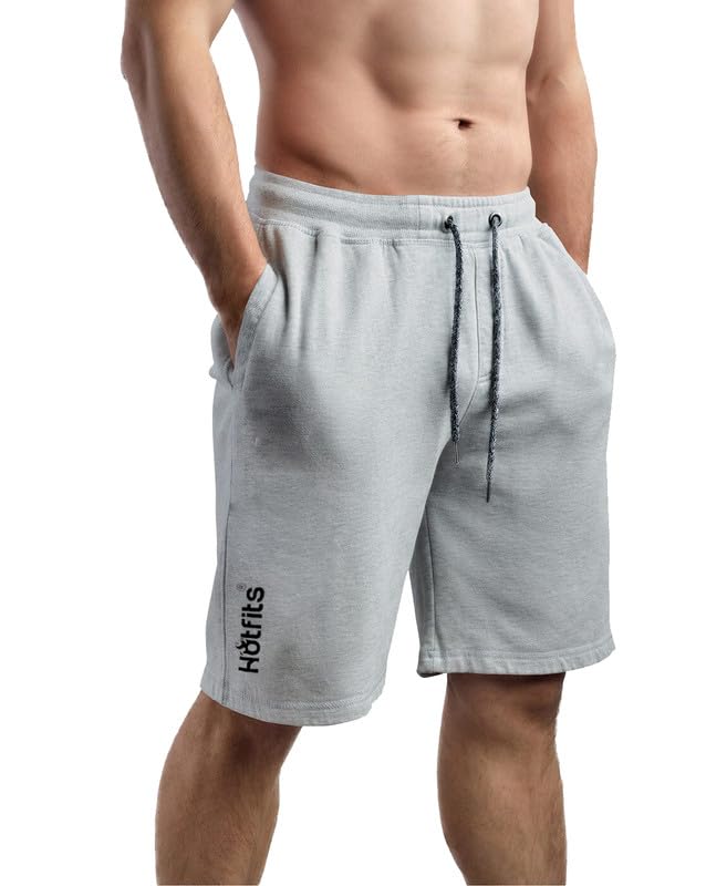 hotfits Men's Grey Cotton Solid Knee Length Shorts (L) – Workout, Running & Nightwear Shorts with Elastic Waistband & 2 Side Pockets | Plus Sizes Also Available up to 8XL - Image 5