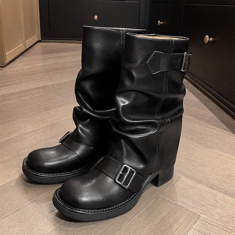 Retro Brown American Western Cowboy Boots for Women 2024 New Autum Small Slim Thick Heel Pile Short Boots - Image 1