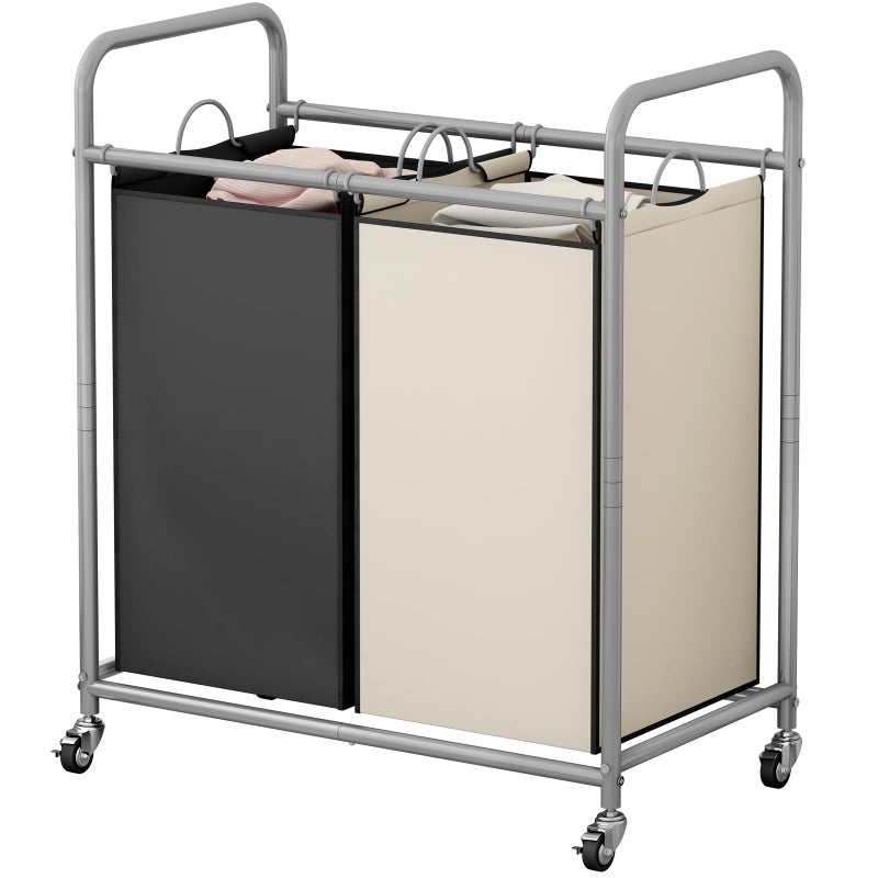 SUOERNUO Laundry Sorter Basket 2 Bag Laundry Hamper Cart with Rolling Lockable Wheels and Removable Bags Laundry Organizer Cart for Clothes Storage Assorted
