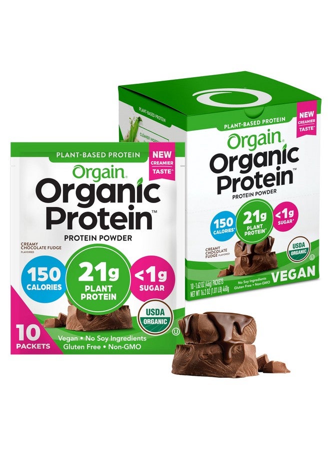 Orgain Organic Vegan Protein Powder, Creamy Chocolate Fudge - 21g Plant Protein, 6g Prebiotic Fiber, Low Carb, No Lactose Ingredients, No Added Sugar, Non-GMO, For Shakes & Smoothies, 10 Travel Packs - Image 1