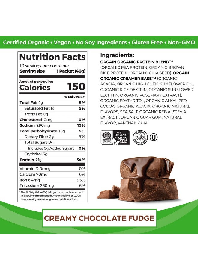 Orgain Organic Vegan Protein Powder, Creamy Chocolate Fudge - 21g Plant Protein, 6g Prebiotic Fiber, Low Carb, No Lactose Ingredients, No Added Sugar, Non-GMO, For Shakes & Smoothies, 10 Travel Packs - Image 2