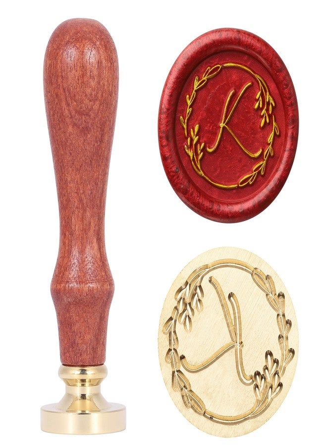 Yoption Handwritten Letter K Wax Seal Stamp, Vintage Initial Alphabet with Olive Branch Sealing Wax Stamp - Image 1