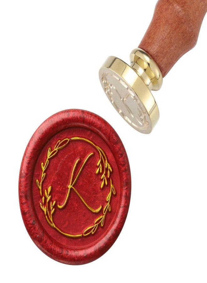Yoption Handwritten Letter K Wax Seal Stamp, Vintage Initial Alphabet with Olive Branch Sealing Wax Stamp - Image 2