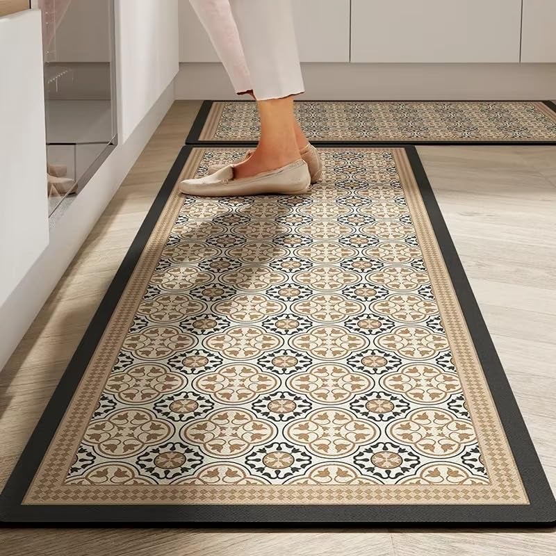 ShreeVoke Rubber Anti Fatigue Kitchen Rug Sets 2 Piece Non Slip Mats for Floor Cushioned Waterproof Comfort Standing Runner for Kitchen,Home Office,Sink,Laundry - Image 1