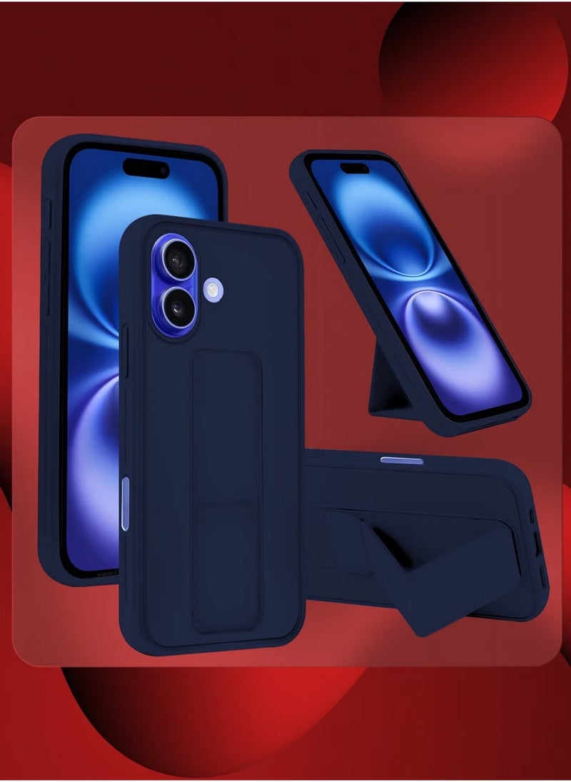 Raxoom 2-Pack Premium PU Leather Case & Screen Protector for iPhone 16 Plus â€“ Shockproof, Anti-Scratch, Stand Function, Finger Grip Case Cover (Blue) - Image 3