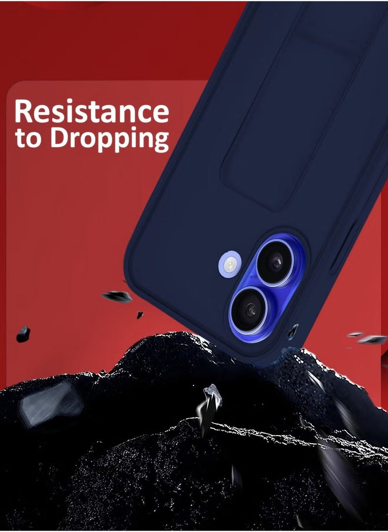 Raxoom 2-Pack Premium PU Leather Case & Screen Protector for iPhone 16 Plus â€“ Shockproof, Anti-Scratch, Stand Function, Finger Grip Case Cover (Blue) - Image 4