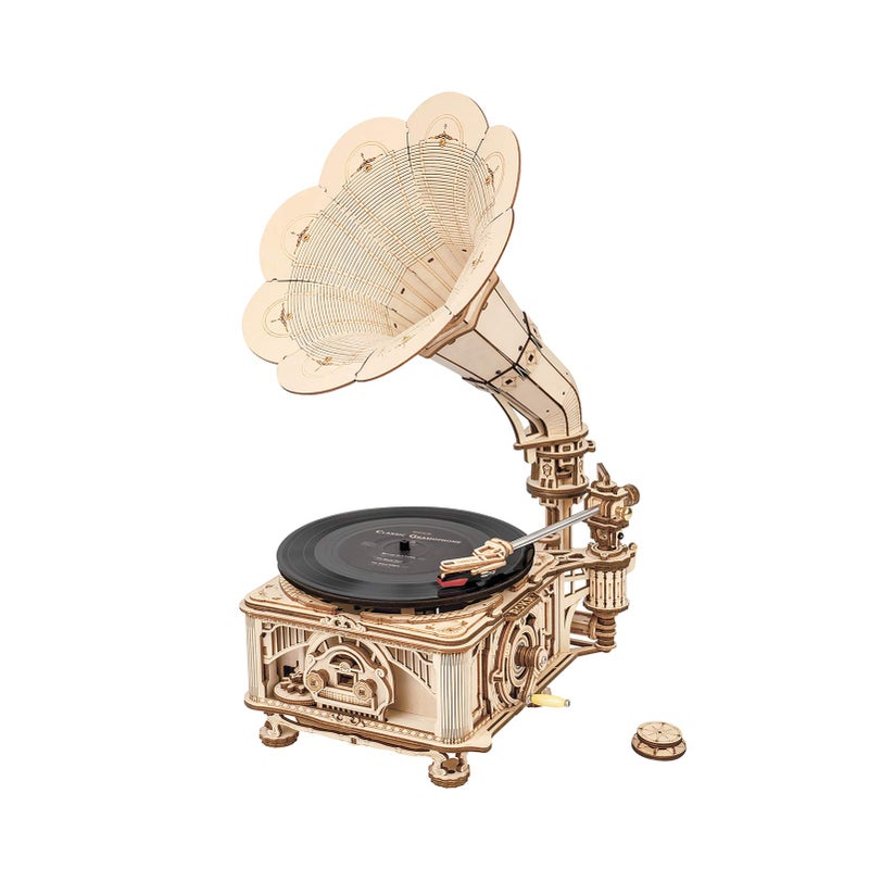 RoWood 3D Wooden Puzzle, Classical Mechanical Model Kit to Build, Best Gift for Teens Adults - Gramophone - Image 1