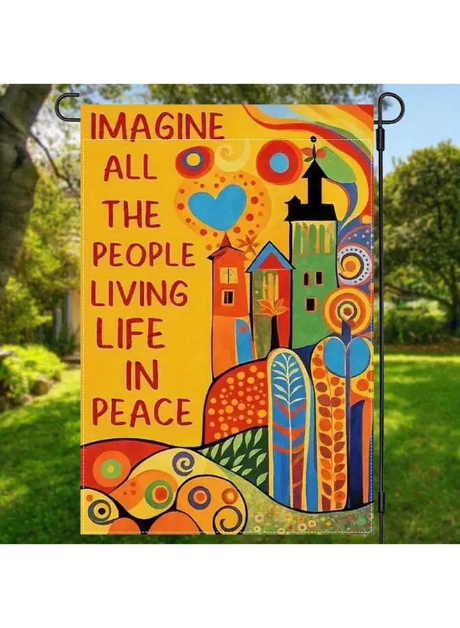 Tangerine Double Sided Imagine Peace Garden Flag 12x18 Inches Weatherproof Polyester Yard Banner - Image 1