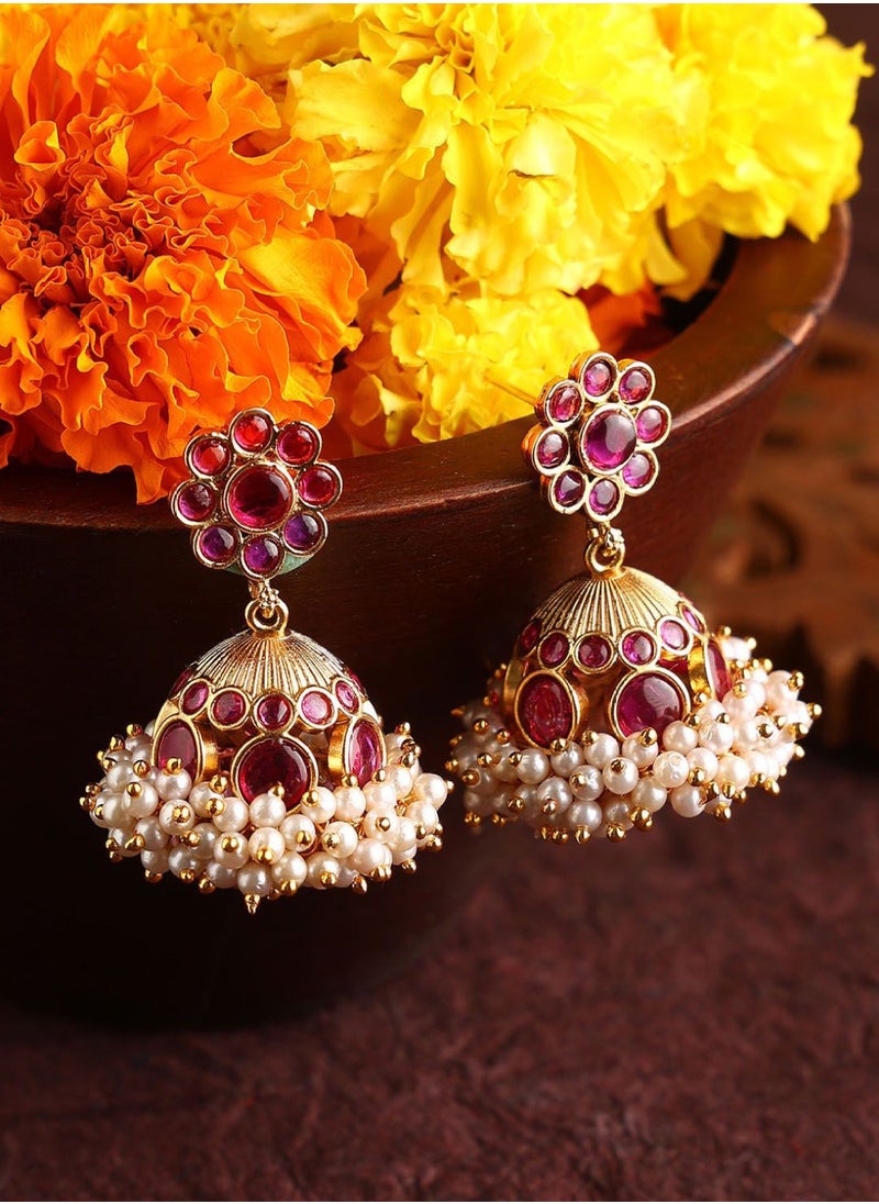 Priyaasi Stone Studded  Beaded Dome Shaped Jhumkas  - Image 2
