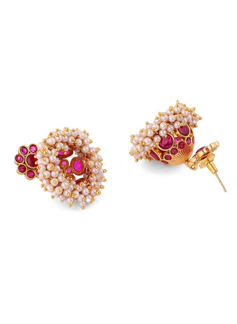 Priyaasi Stone Studded  Beaded Dome Shaped Jhumkas  - Image 4