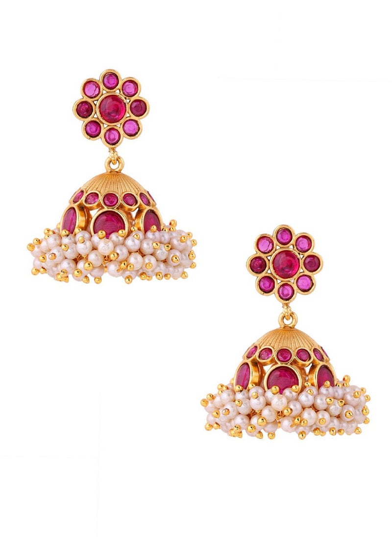 Priyaasi Stone Studded  Beaded Dome Shaped Jhumkas  - Image 3