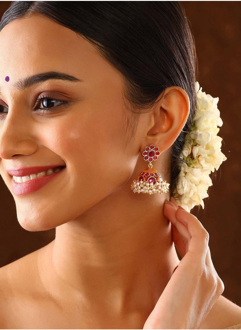 Priyaasi Stone Studded  Beaded Dome Shaped Jhumkas  - Image 5