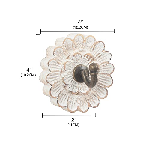 dwellington Distress Wood Flower Coat Hooks for Wall Hanging, Single Small Vintage Decorative Hanger for Keys, Bags, Towels (Robe Hanger S/2) - Image 3