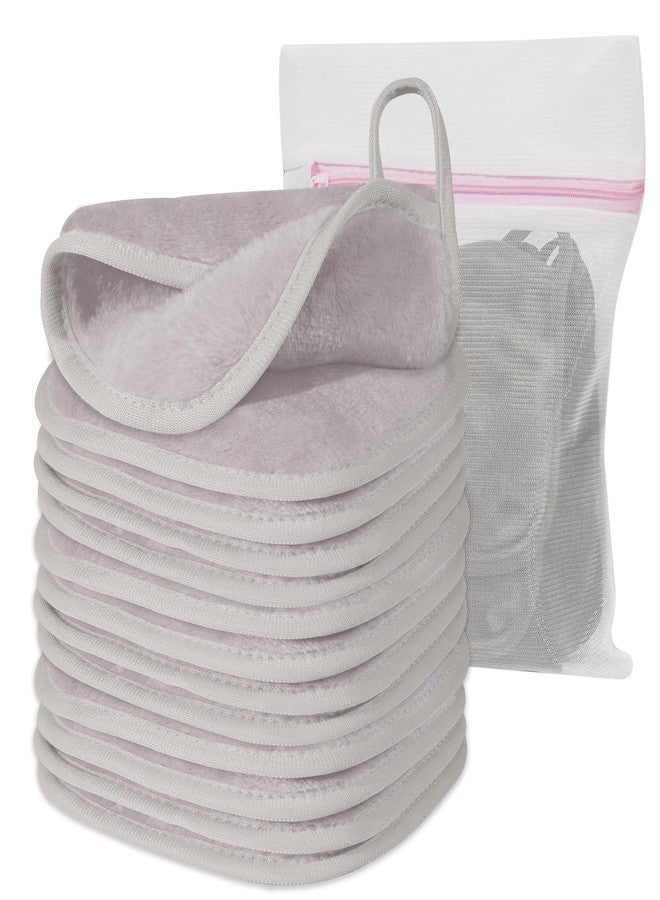Natwag Makeup Remover Cloth, 6" x 6" Make Up Towels Reusable Face Cloth for Washing Face, 12 Pack Makeup Remover Pads Microfiber Face Washcloth with Mesh Bag, Light Grey - Image 1