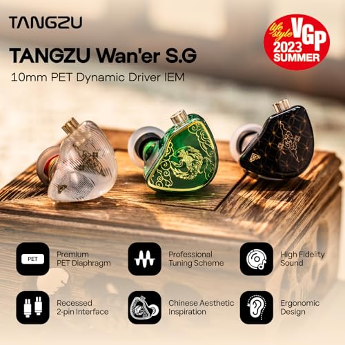 Linsoul TANGZU Wan’er S.G HiFi 10mm Dynamic Driver PET Diaphragm in-Ear Earphone with Ergonomic Shape, Detachable Recessed 2Pin OFC Braided Cable for Audiophile Musician DJ Stage(White, Without Mic) - Image 2