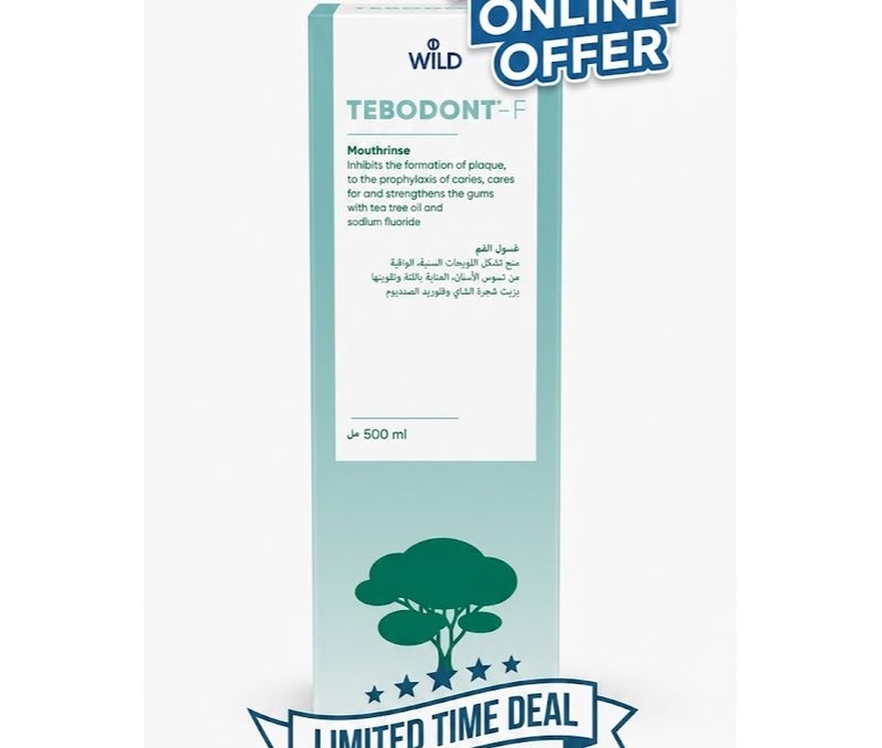 TEBODONT-F Mouthrinse with Tea Tree Oil and Sodium Fluoride, 500ml – Anti-Plaque, Caries Prophylaxis & Gum Strengthening Mouthwash
